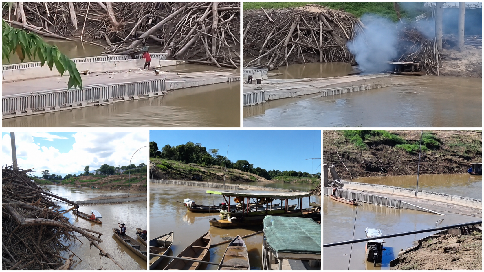 Sem prazo para retirar escombros, ribeirinhos se arriscam no Rio Iaco após queda de ponte em Sena Madureira